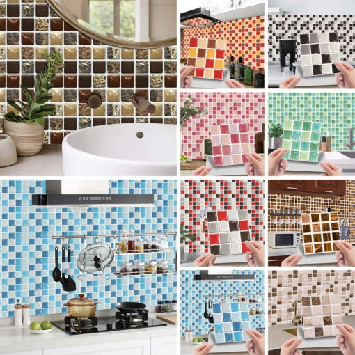 10/20 Pieces Backsplash Tile For Kitchen Mosaic Square Peel And Stick Tile, 3.94x3.94" -Flooring Shop 064f4267 0b84 4a31 b938