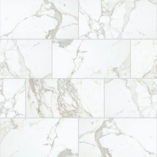 Daltile QuicTile 12 In. X 24 In. Calacatta Marble Polished Porcelain Locking Floor Tile (9.6 Sq. Ft. / Case) -Flooring Shop