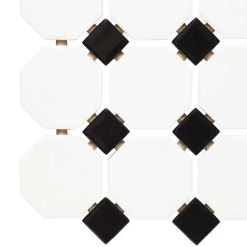 Daltile Octagon And Dot Matte White With Black Dot 12 In. X 12 In. X 6 Mm Ceramic Mosaic Floor And Wall Tile (1 Sq. Ft./ Piece) -Flooring Shop