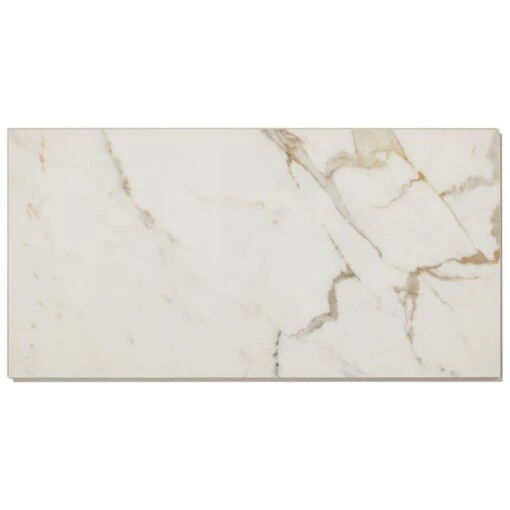 Daltile QuicTile 12 In. X 24 In. Calacatta Marble Polished Porcelain Locking Floor Tile (9.6 Sq. Ft. / Case) -Flooring Shop