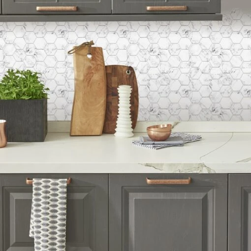 RoomMates Carrara Marble Hexagon Peel And Stick Backsplash -Flooring Shop 2b8c211d 2c39 4a98 8f70