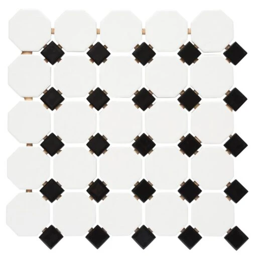 Daltile Octagon And Dot Matte White With Black Dot 12 In. X 12 In. X 6 Mm Ceramic Mosaic Floor And Wall Tile (1 Sq. Ft./ Piece) -Flooring Shop