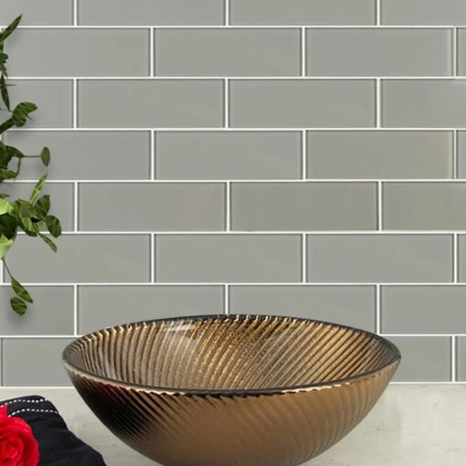 MSI Pebble 3 In. X 9 In. X 8mm Glossy Glass Gray Subway Tile (3.8 Sq. Ft. /case) -Flooring Shop