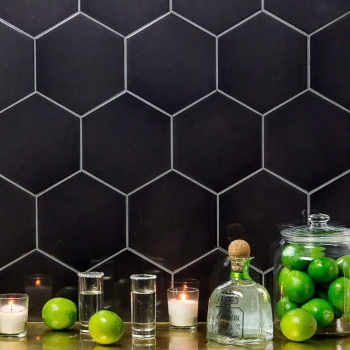 Magen Hex Dark Gray Polished Ceramic Hexagon Tile -Flooring Shop 48474a47 deb8 4a43 b8c9