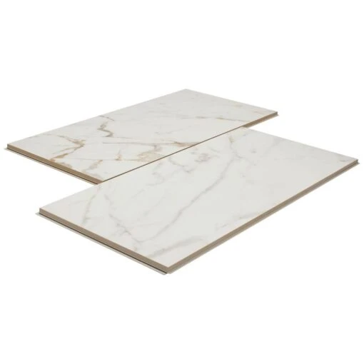 Daltile QuicTile 12 In. X 24 In. Calacatta Marble Polished Porcelain Locking Floor Tile (9.6 Sq. Ft. / Case) -Flooring Shop