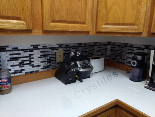 Crystiles Black, Deep Grey And Brushed Silver 12 In. X 12 In. Peel And Stick Vinyl Wall Tile Backsplash, "Pro" Series Thicker Version (4-Pack) -Flooring Shop 61e07946 4c69 4678 8224