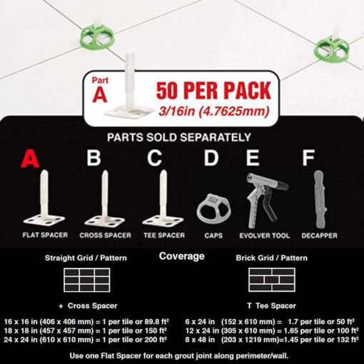 Miracle Sealants LEV3/16FS Levolution Tile Spacer And Level System Flat Style Part A 3/16" 50 Units -Flooring Shop 7186b75c 9c91 4410 9148