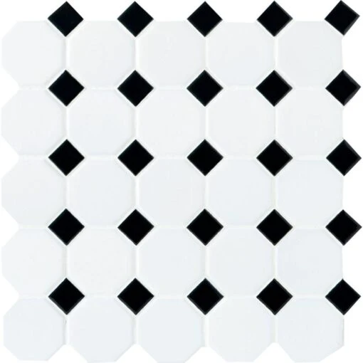 Daltile Octagon And Dot Matte White With Black Dot 12 In. X 12 In. X 6 Mm Ceramic Mosaic Floor And Wall Tile (1 Sq. Ft./ Piece) -Flooring Shop