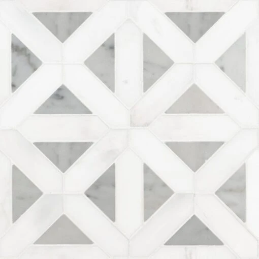 MSI Geometrica 12 In. X 12 In. X 10mm Bianco Dolomite Polished Marble Mesh-Mounted Mosaic Tile (10 Sq. Ft. / Case) -Flooring Shop