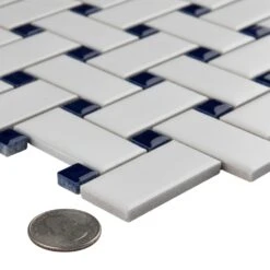 Merola Tile Metro Basketweave Matte White With Cobalt Dot 11-3/4 In. X 11-3/4 In. Porcelain Mosaic Tile (19.58 Sq. Ft./Case) -Flooring Shop 86ba8bce06dd48ba3e27e20a14bbde3a 1800x1800