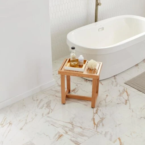 Daltile QuicTile 12 In. X 24 In. Calacatta Marble Polished Porcelain Locking Floor Tile (9.6 Sq. Ft. / Case) -Flooring Shop