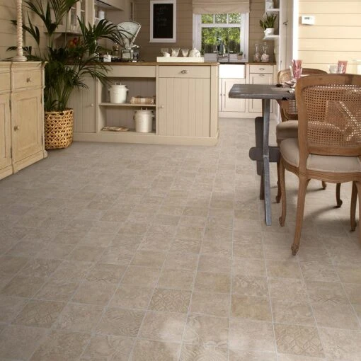 TrafficMASTER Marbella Tile Neutral Residential Vinyl Sheet, Sold By 13.2 Ft. Wide X Custom Length -Flooring Shop