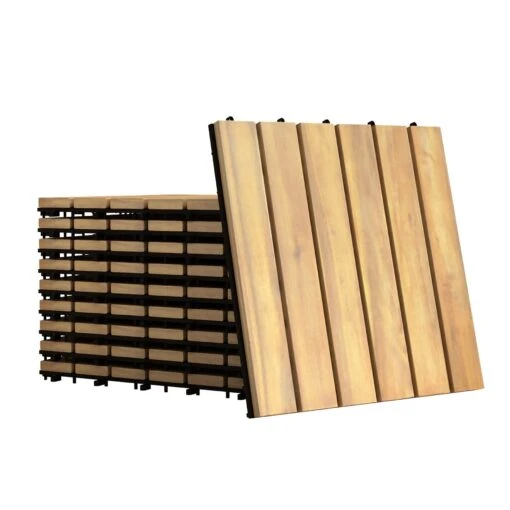 Costway 10PCS 12'' X 12'' Acacia Wood Deck Tiles Interlocking Patio Pavers Stripe Pattern -Flooring Shop 9101385a e388 4e20 9a29