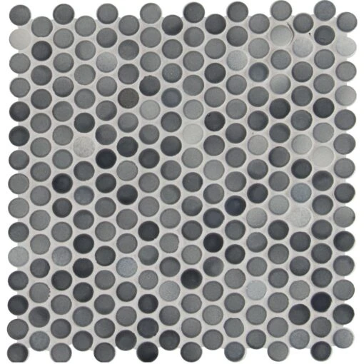 MSI Penny Round Grigio Mix 12.2 In. X 11.3 In. X 6 Mm Glossy Ceramic Mesh-Mounted Mosaic Tile (14.36 Sq. Ft. / Case) -Flooring Shop