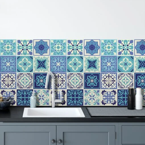 Walplus Peel And Stick Wall Tile Sticker Kitchen Bathroom Backsplash Splashback Tile Paint Stick On Tile Daliah Blue And Turquoise Mediterranean -Flooring Shop c982bb35 c8f0 42f6 ba89