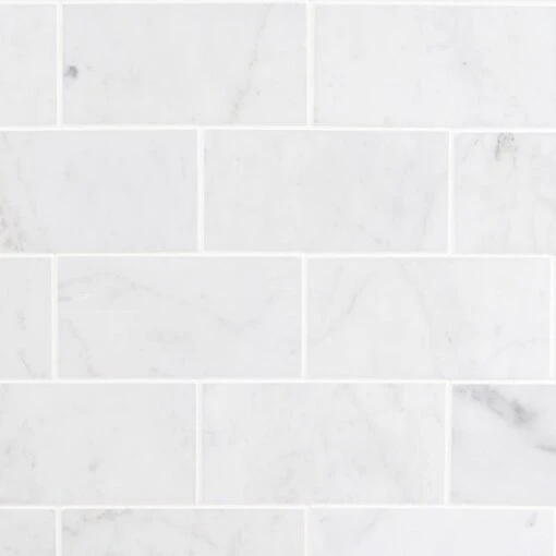 Ivy Hill Tile White Carrara 3 In. X 6 In. X 9mm Polished Marble Subway Tile (40 Pieces / 5 Sq. Ft. / Box) -Flooring Shop