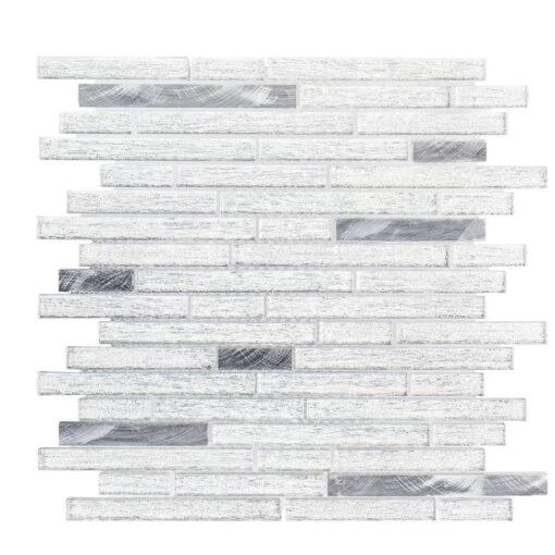 Jeffrey Court Ice Pencil 11.5 In. X 11.875 In. X 8 Mm Interlocking Textured Glossy Glass/Metal Mosaic Tile -Flooring Shop