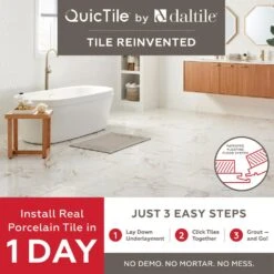 Daltile QuicTile 12 In. X 24 In. Calacatta Marble Polished Porcelain Locking Floor Tile (9.6 Sq. Ft. / Case) -Flooring Shop dfed58ea16cdadbc304c5ee9a9004e67 1800x1800