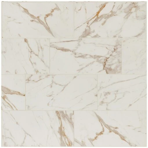 Daltile QuicTile 12 In. X 24 In. Calacatta Marble Polished Porcelain Locking Floor Tile (9.6 Sq. Ft. / Case) -Flooring Shop