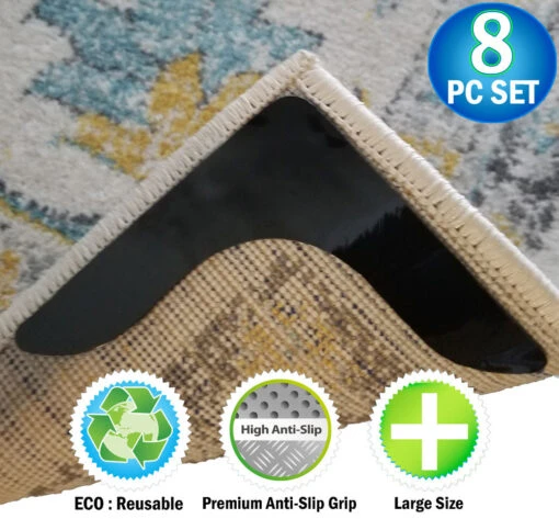 Reusable Corner Area Carpet Rug Grippers - V Shaped - Prevents Curling, Moving, Sliding, & Slipping - Anchors Carpet To Your Floor - 8pc Set -Flooring Shop e30579ca face 4556 810b