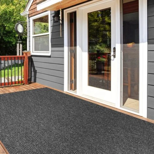 Heavy-Duty Ribbed Indoor/Outdoor Carpet With Rubber Marine Backing - Charcoal Black 6' X 10' - Several Sizes Available - Carpet Flooring For Patio, Porch, Deck, Boat, Basement Or Garage -Flooring Shop f454e289 a0a9 4458 a656