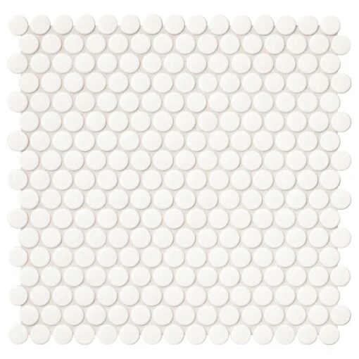 Daltile Restore 11 In. X 13 In. Glossy White Ceramic Penny Round Mosaic Wall Tile (1.06 Sq. Ft./Piece) -Flooring Shop