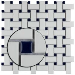 Merola Tile Metro Basketweave Matte White With Cobalt Dot 11-3/4 In. X 11-3/4 In. Porcelain Mosaic Tile (19.58 Sq. Ft./Case) -Flooring Shop f916de024461f95849fedb0a91174ae2 1800x1800