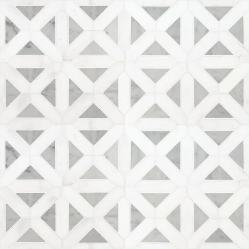 MSI Geometrica 12 In. X 12 In. X 10mm Bianco Dolomite Polished Marble Mesh-Mounted Mosaic Tile (10 Sq. Ft. / Case) -Flooring Shop