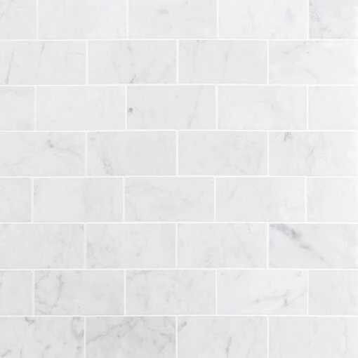 Ivy Hill Tile White Carrara 3 In. X 6 In. X 9mm Polished Marble Subway Tile (40 Pieces / 5 Sq. Ft. / Box) -Flooring Shop